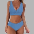 thumbnail image 2 of Sngxgn Women's Swimsuit High Cut Bathing Suit Ribbed Tummy Control Swimwear(Blue,M), 2 of 5