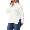 thumbnail image 4 of Agnes Orinda Women's Plus Size Sweaters Turtle Neck Long Sleeve Side Slit Casual Loose Pullover Knit Top 1X White, 4 of 6
