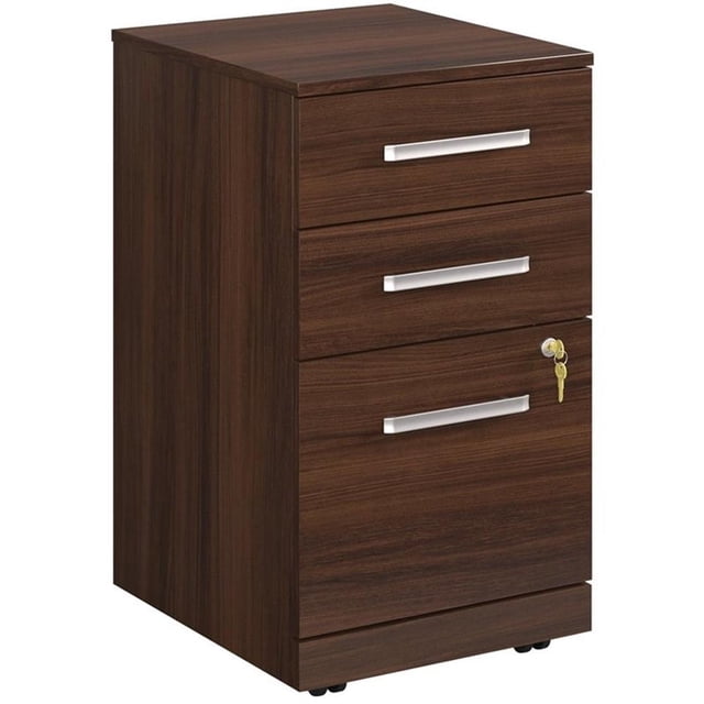 Pemberly Row Engineered Wood 3-Drawer Mobile Filing Cabinet in Noble Elm/Brown