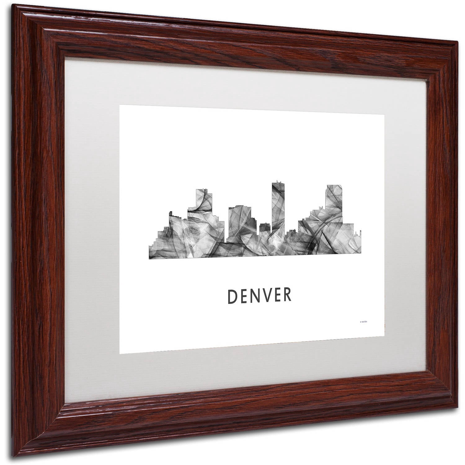 Trademark Fine Art 'Denver Colorado Skyline WB-BW' Canvas Art by Marlene Watson, White Matte, Wood Frame