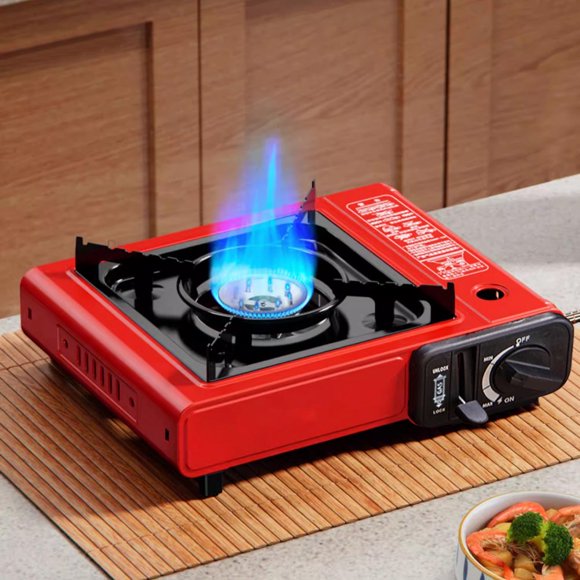 YOPTOP Portable Butane Stove Single Gas Stove Camping and Backpacking Essential High Performance Double Wind Guard Aluminum Alloy and Safe,red,asshown