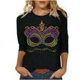 thumbnail image 3 of QATAINLAV Holiday Deals Mardi Gras Shirts for Women Casual Crewneck 3/4 Sleeve Carnival Printed Pullover Top Mardi Gras Outfits Multicolor L, 3 of 6