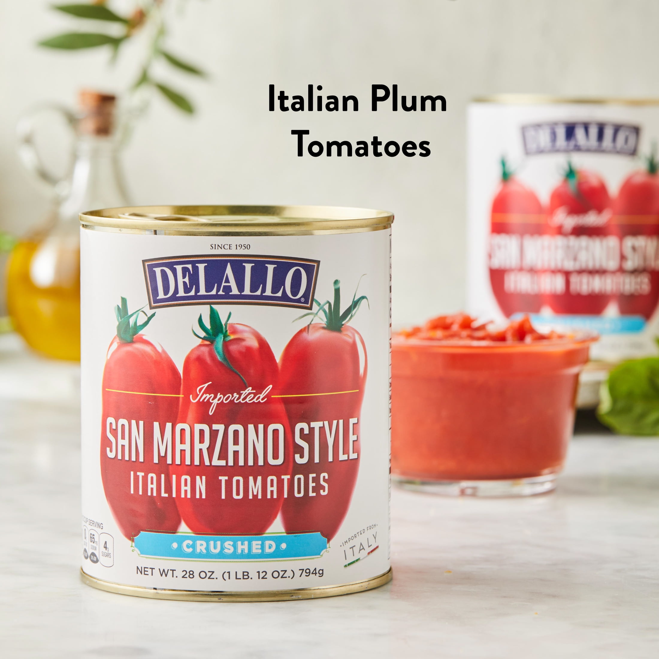 DeLallo San Marzano Style Crushed Tomatoes, Non-GMO, Product of Italy, 28 oz Can, 3 Pack