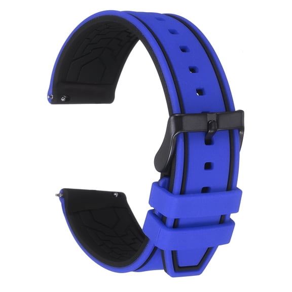 Uxcell Silicone Watch Bands 22mm Width Soft Quick Release Rubber Watch Bands with Matte Black Buckle for Men Women, Sky Blue Black