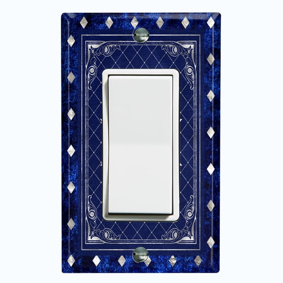 Metal Light Switch Plate Cover Blue Rhombus Snowflake Frame FRA044