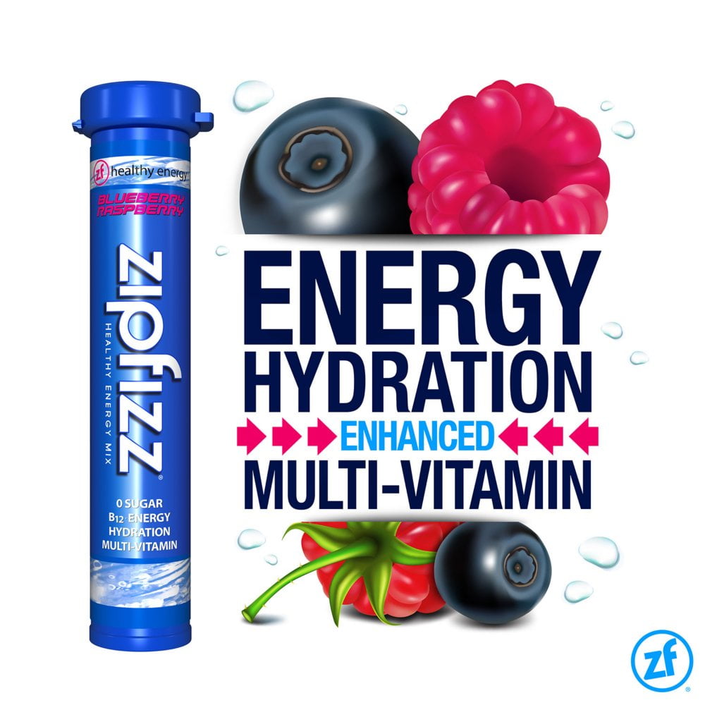 Branded Zipfizz Energy Drink Mix, Blue Raspberry (20 ct)
