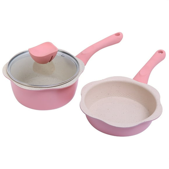 Amdohai 2PCS Cookware Set 6 Inch Pots and Pans Set Mini Saucepan Frying Pan Milk Pot Maifan Stone Egg Pan for Baby Kids Food Cooking Noodles