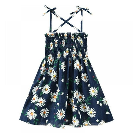 

GYRATEDREAM Girl Sleeveless Allover Print Shirred Spaghetti Strap Boho Short Cami Dress 1-6 Years