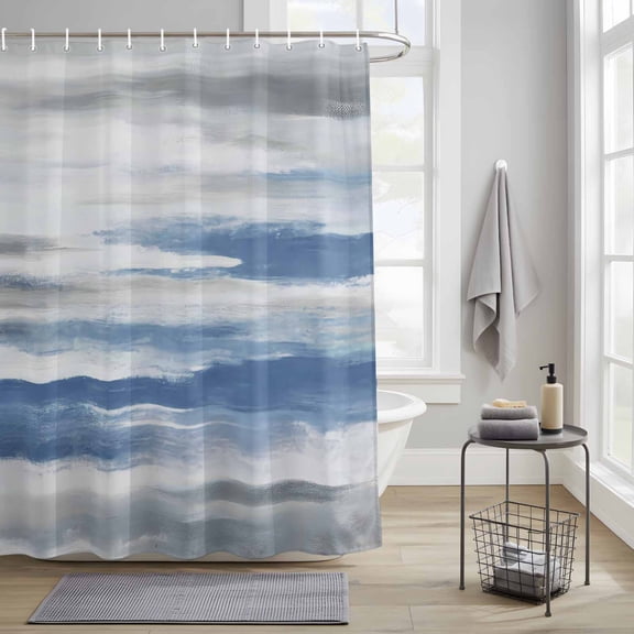 Blue Grey Fabric Shower Curtain for Bathroom Waterproof Polyester Bath Curtain with 12 Hooks Abstract Vintage Ombre Mottled Texture Farmhouse Washable Shower Curtain with Grommets 54"x78"