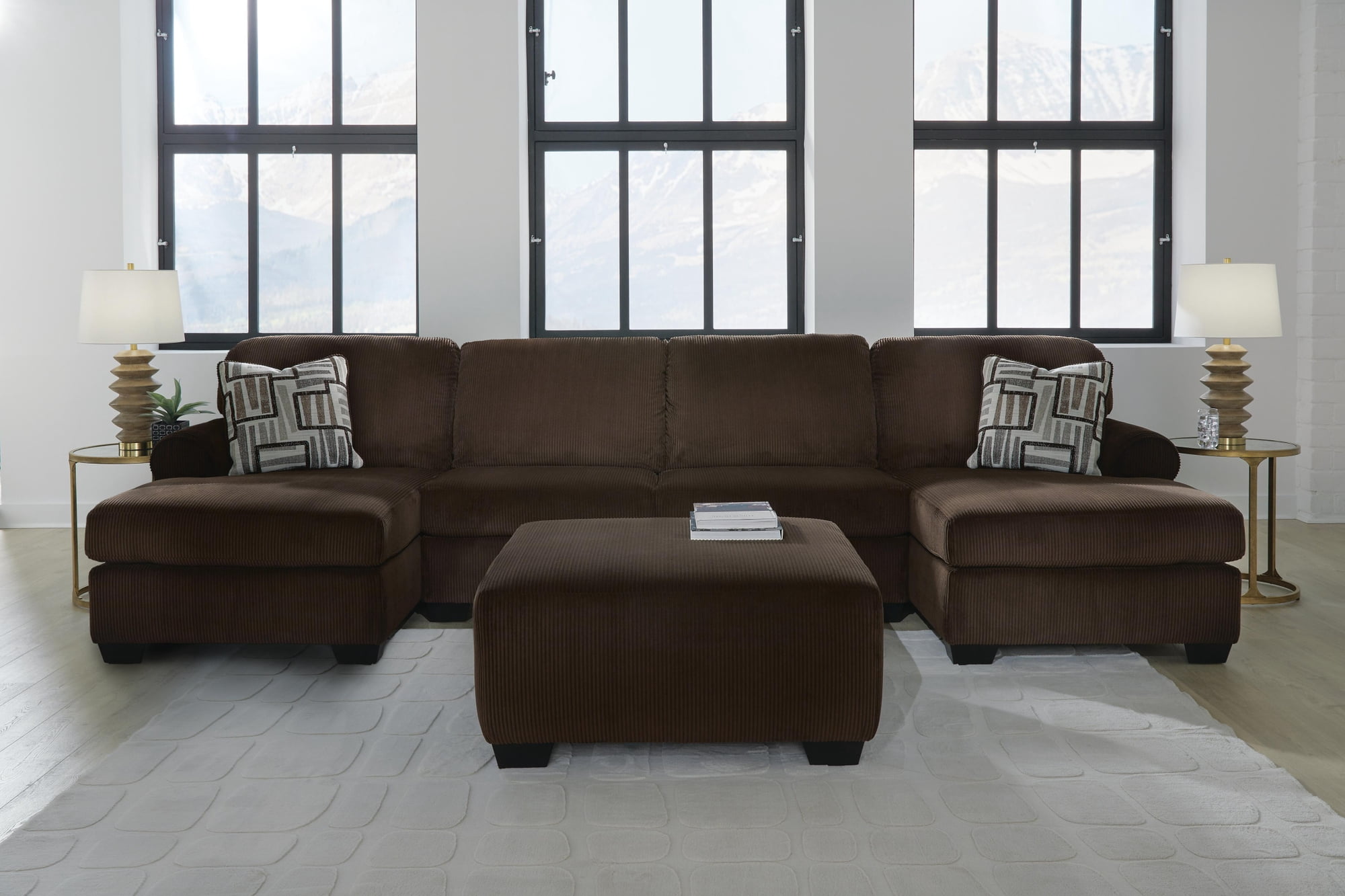 Signature Design by Ashley Firescrest Oversized Accent Ottoman, Corded Polyester Upholstery, Chocolate
