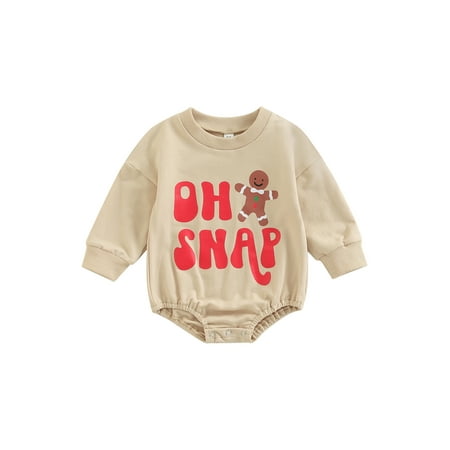 

Qtinghua Infant Baby Girl Boy Christmas Romper Letter Gingerbread Man Print Long Sleeve Jumpsuit Casual Clothes Beige 18-24 Months