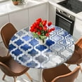 thumbnail image 2 of Blue Morocco Round Tablecloth 36-44 Inch Round Fitted Table Cloth with Elastic Edge, Vintage Graffiti Paint Art Boho Dappled Waterproof Table Cover Protector for Outdoor Picnic Party Dining, 2 of 6