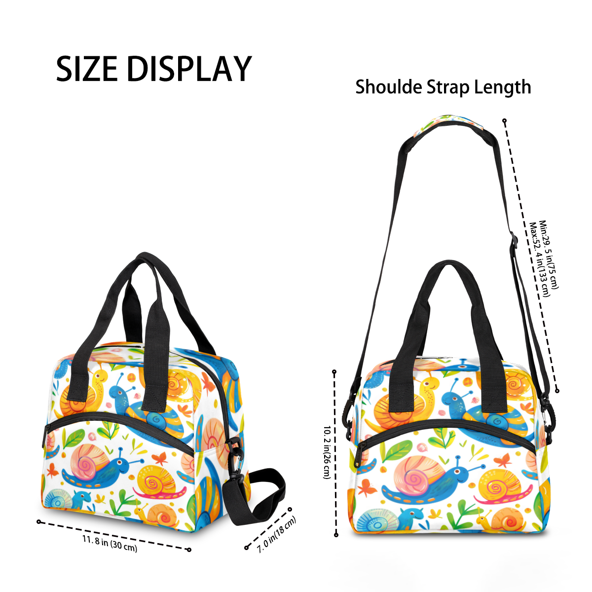 Herdesigns Snails Insulated Lunch Bag for Women Men Adults Large Reusable Lunch Box Cute Snails Leakproof Cooler Tote Bags with Adjustable Shoulder Strap