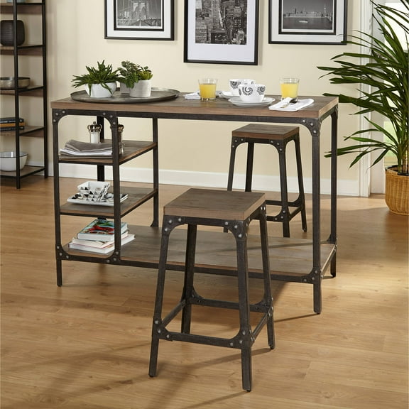 Scholar 3-Piece Vintage Industrial Counter Height Set, Gray