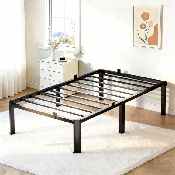 Fowroa Twin Bed Frame with 14" Under Bed Storage No Box Spring Needed, Heavy Duty Noise Free, Black