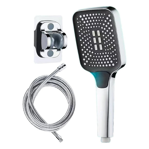 Cabezal de ducha de mano, juego de cabezal de ducha tipo , alta presión, manguera de 2 m, de compacto para baño con manguera y soporte de brazo Plata