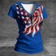 thumbnail image 2 of Camiseta de Manga Corta de la Mujer Casual Suave Transpirable de Poliéster con Cuello en V Top de Impresión para Eventos Patrióticos de Uso Diario, 2 of 5