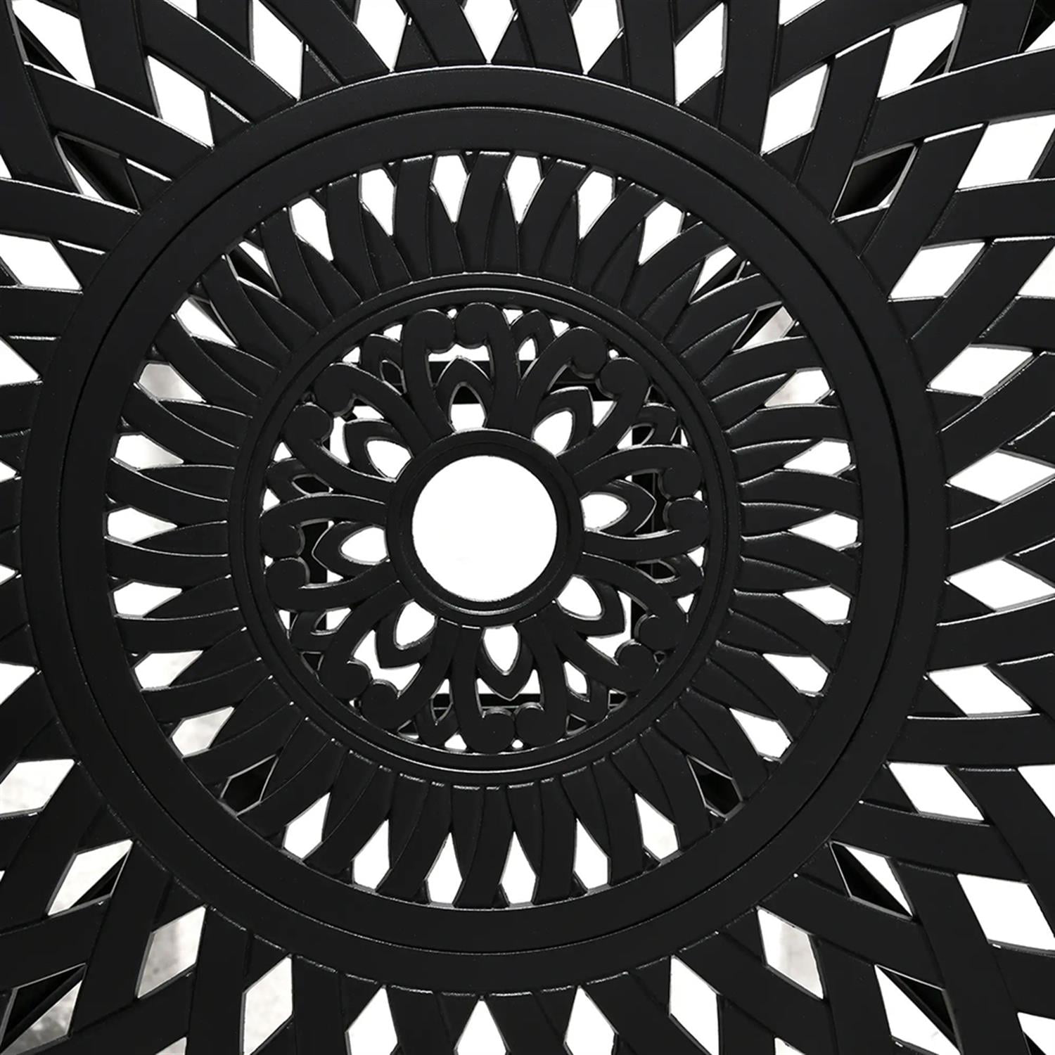 Demi Bonn 30" Outdoor Bistro Tables with Umbrella Hole, Antique Cast Aluminum Round Tempered Glass Metal Table for Backyard, Lawn, Balcony, Porch, Black