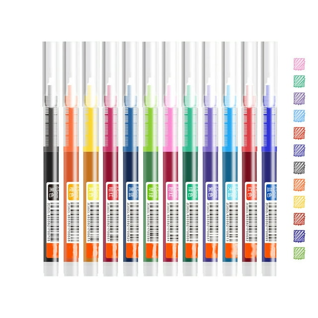 B-973 Rollerball Pens Fine Point 0.5Mm - 12 Pack Fast Drying Liquid Ink Pens - Glossy Writing No Smear Ballpoint Pens For Office School Home - Multi Color Pens Set