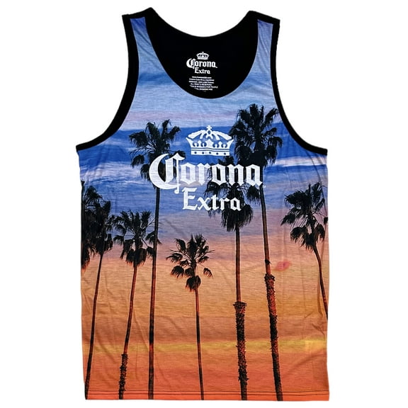 Corona Extra Beer Cerveza Men's Sunset Graphic Sleeveless Tank Top Tee T-Shirt (Small, Multi)