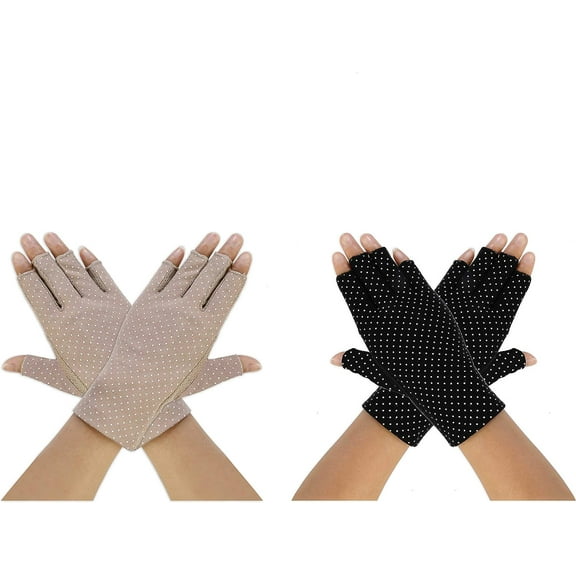 UV Protection Driving Gloves Women Thin Fingerless Sunblock Gloves Short and No-slip, Special for Girl Lady Summer Outdoor Cycling Fishing Golfing (2 Pairs)