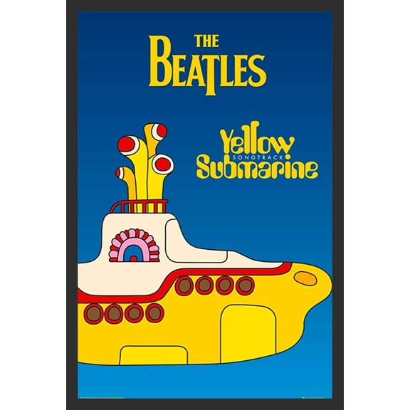 BUY ART FOR LESS Officially Licensed The Beatles Yellow Submarine Framed Art Poster - 24 x 36 Inch - Sturdy Engineered Wood Frame with Plexi Glass - Ready To Hang