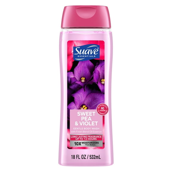 (6 pack) Suave Essentials Gentle Body Wash, Sweet Pea & Violet, 18 oz