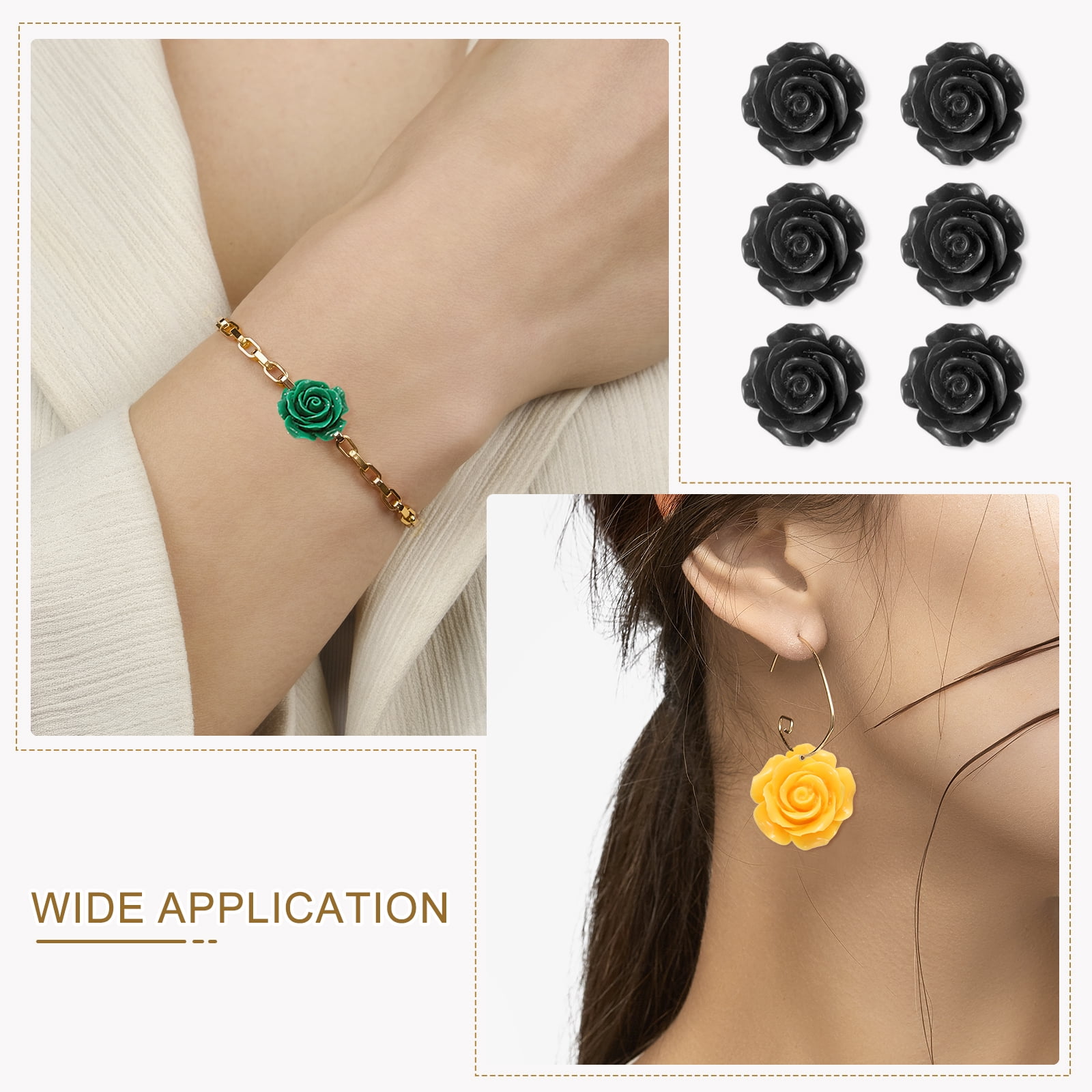 Unique Bargains Resin Rose Flower Beads for Jewelry Making and Crafts Black