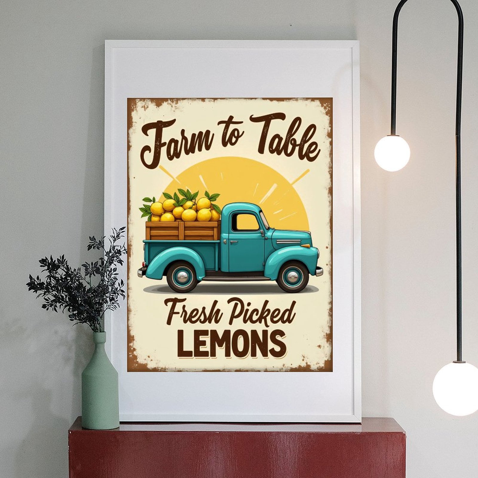 Diamond Art Kit for Adults, Retro Blue Truck Lemons Sunburst Diamond Painting for Adults Beginners, 5D DIY Diamond Art Painting Kits, Colorful Diamond Painting Craft for Home Decor 12x16