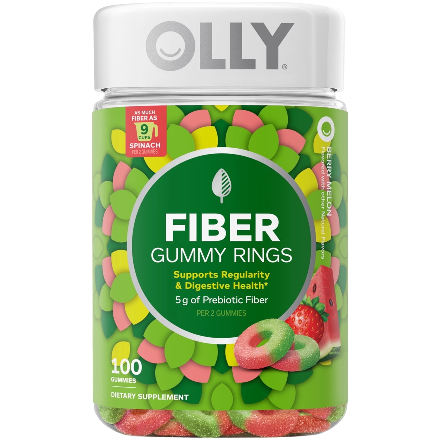 OLLY Fiber Gummy Rings Supplement with 5 g FOS Prebiotic Fiber per 2 gummies, 100 Count