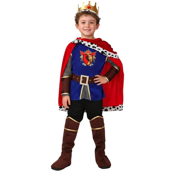 LIIPEE Boys King Costumes 7 Piece Kids Cute Party Dress Up Clothes Fashion Pretend Play Outfits,6-9 Years