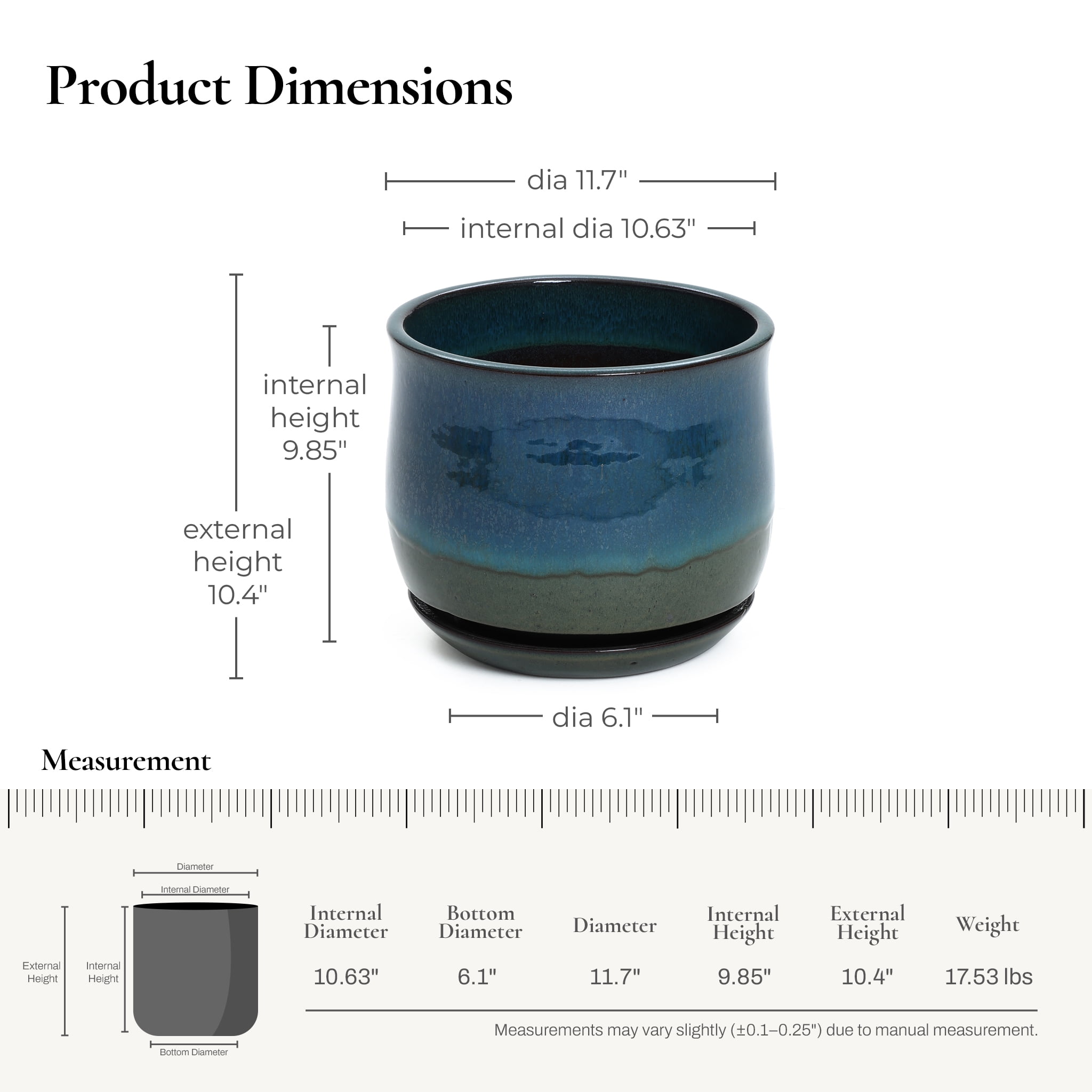 LuxenHome Blue and Green Ombre Round Decorative Ceramic Planter Pot