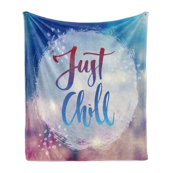 Just Chill Soft Flannel Fleece Blanket, Silhouette of Words Placed Inside a Circular Paint Blob on a Blurred Background, Cozy Plush for Indoor and Outdoor Use, 60" x 80", Multicolor, by Ambesonne