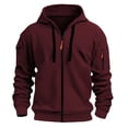 thumbnail image 2 of felwors Zip Up Hoodie for Men Cargo Sweatshirt Military Tactical Jacket Vintage Workout Running Active Hoodies with Pockets Wine for Size M, 2 of 8