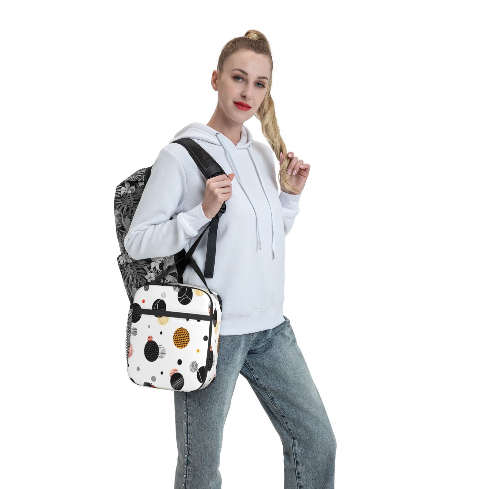 Lunch Bag For Women Men Insulated Portable Lunch Box Bento Box Office Picnic Travel Cooler Bag Geometric Sports Balls Minimalist Vector White Background