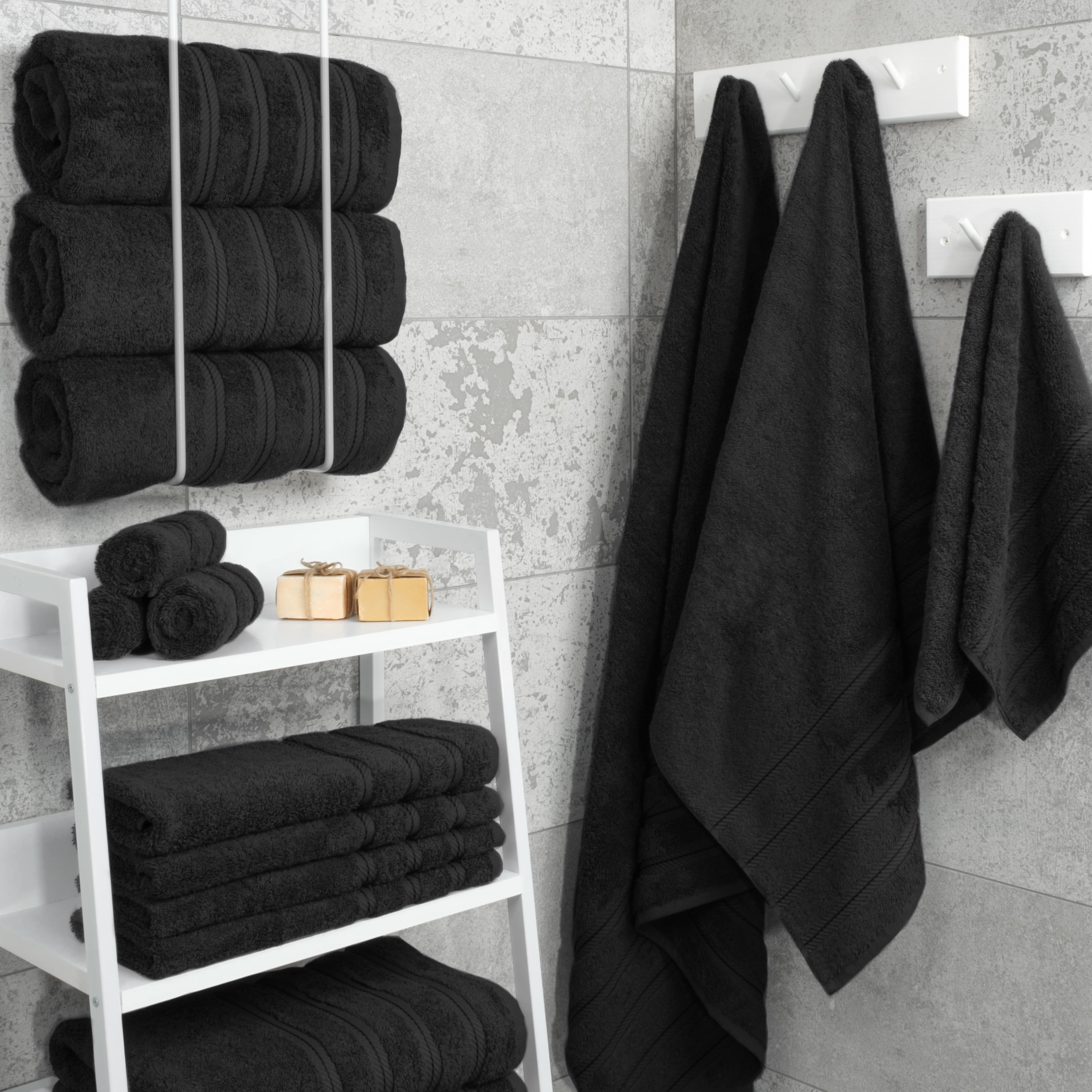 American Soft Linen Luxury 4 Piece Bath Towel Set, 100% Cotton Turkish Bath Towels for Bathroom, Black