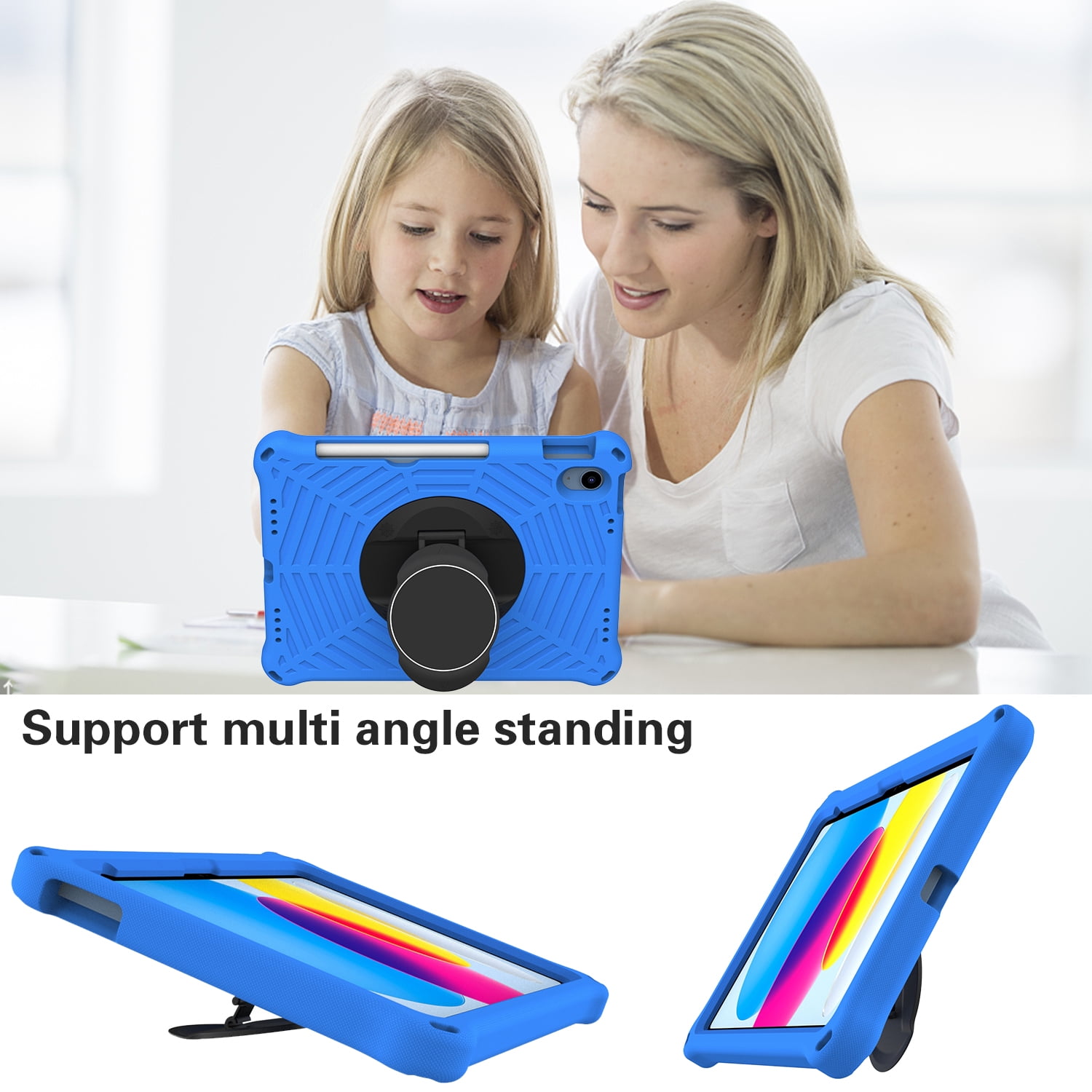 Dteck Rugged Case for Apple iPad (10th generetaion) 10.9-inch 2022, Shockproof Drop Protection Cover with 360 Rotatable Kickstand Shoulder Strap Pencil Holder for 10.9" iPad 10th Gen Case 2022,Blue