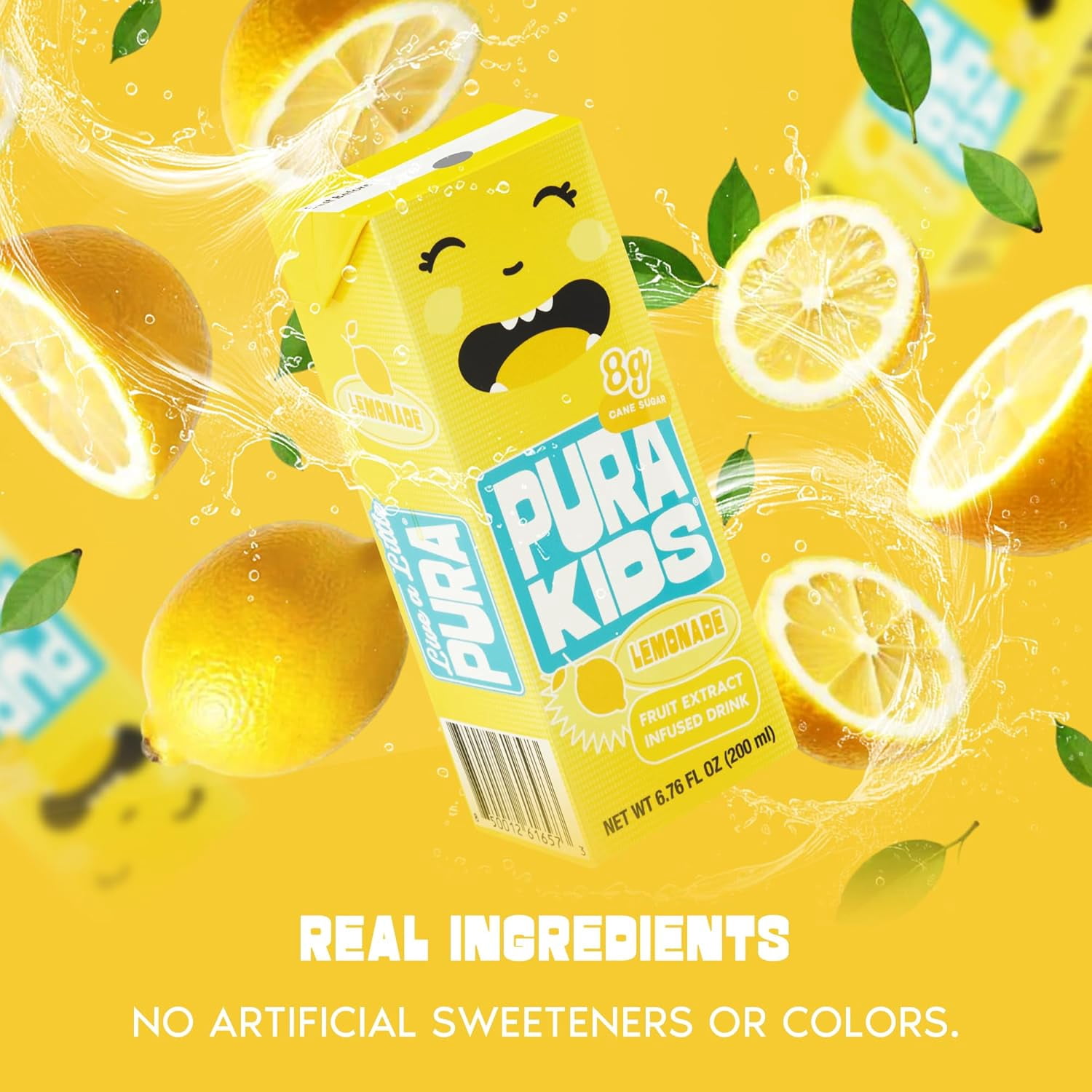 PURA Kids Box | Lemonade Fruit extract infused Drink for kids | 8g Pure Cane Sugar | Non-GMO | Vegan, No Artificial Sweeteners | Best Lunchbox Beverage with Paper Straw | 6.67 fl oz (200ml) 24-Pack
