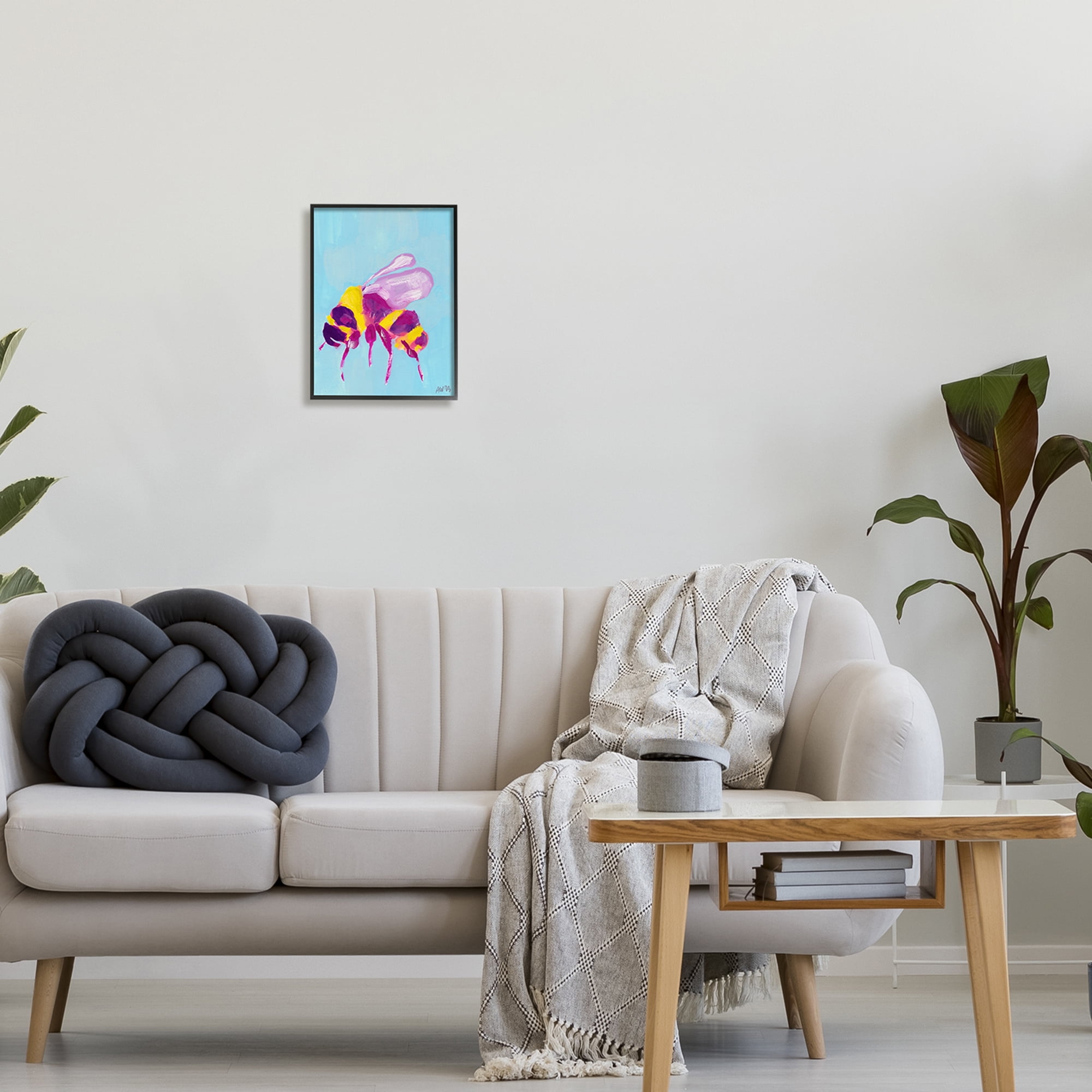 Stupell Industries Honey Bee on Blue Animals & Insects Painting Black Framed Art Print Wall Art, 11 x 14