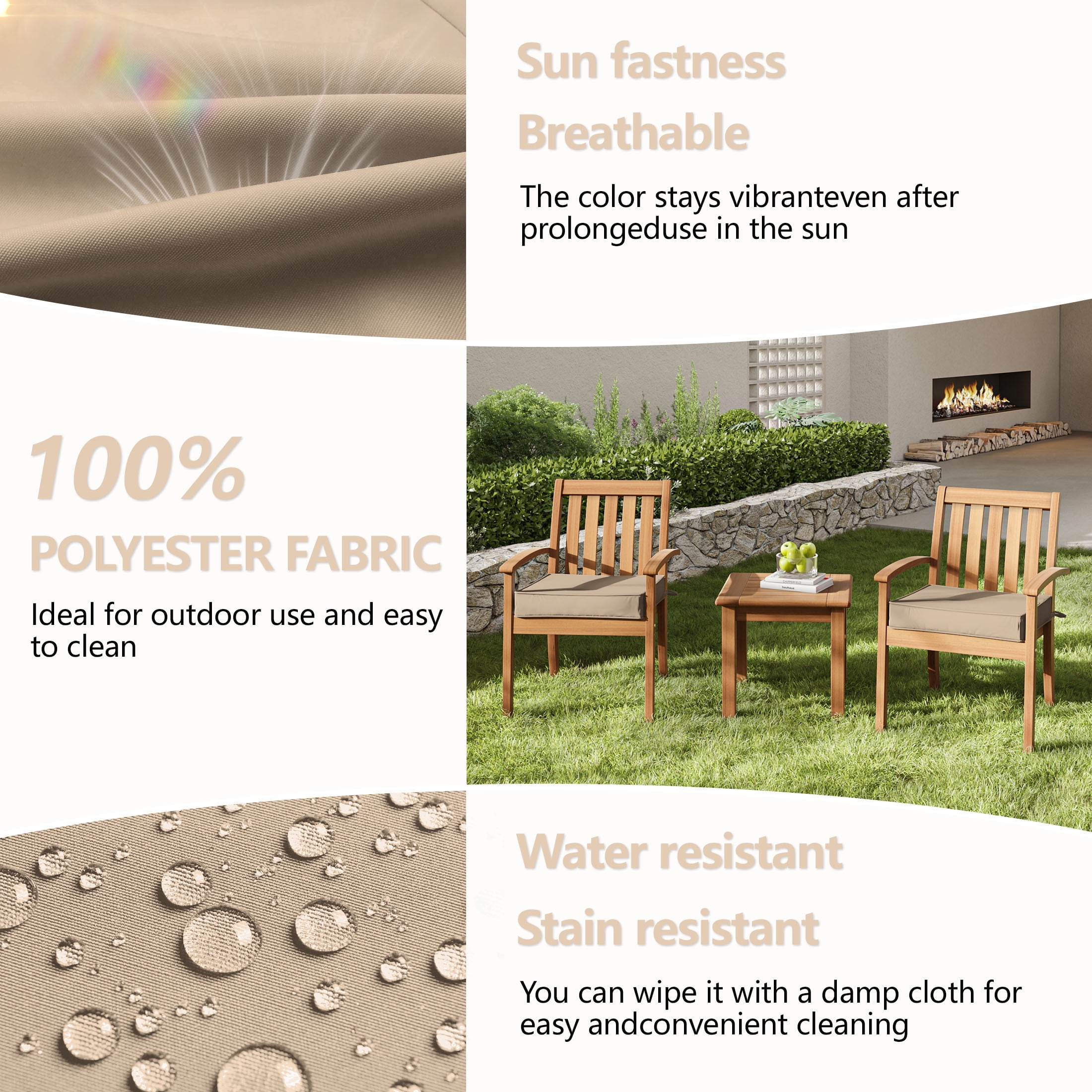 Kimunuk 4 Pack Outdoor Chair Cushions, 17" x 16" Waterproof Outdoor Seat Cushions Couch Pads with Ties & Handle for Patio Furniture, Sand