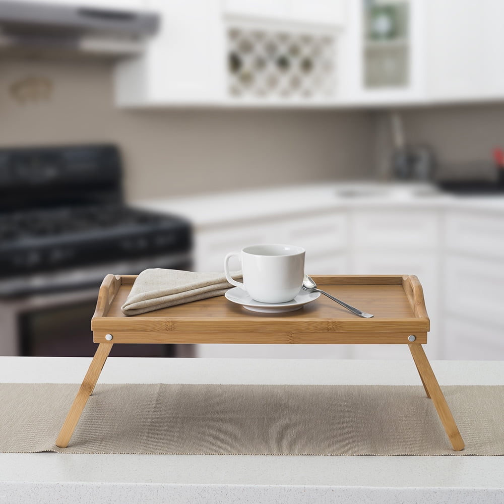 Home Basics Multi-Purpose Folding Bamboo Bed Tray with Cut-out Handles (3 Pack)