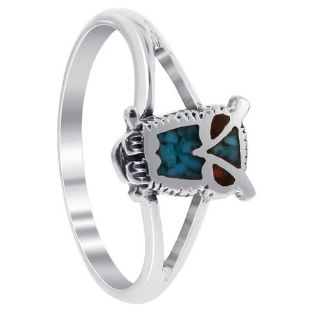 - Gem Avenue 925 Sterling Silver Turquoise with Coral Gemstone Owl Ring Southwestern Style