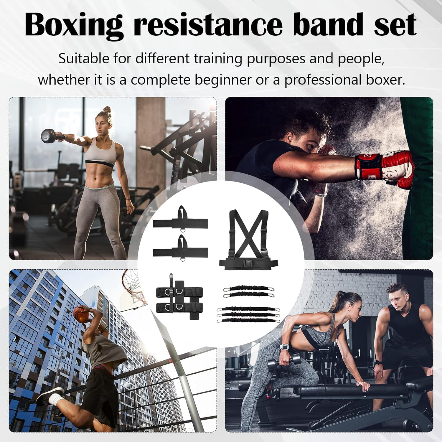 AWINQQY Boxing Resistance Bands, Strength Training Equipment, Boxing Training Resistance Band, Boxing Training for Home Resistance Bands Set, include wrist and ankle Straps, Resistance 200lbs