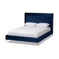 thumbnail image 2 of Baxton Studio Valery Modern and Contemporary Navy Blue Velvet Fabric Upholstered King Size Platform Bed with Gold-Finished Legs, 2 of 9
