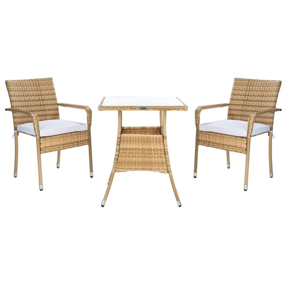 SAFAVIEH Laban Outdoor Patio 3 Piece Bistro Set, Natural/White