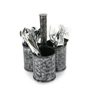 Mind Reader Print Galvanized 3 Section Utensil, Cutlery, Silverware, and Supplies Holder, Black