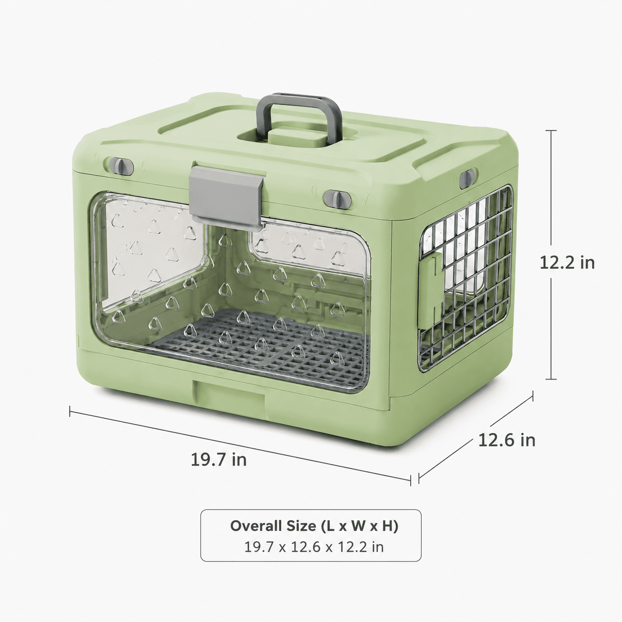 Collapsible Hard-Sided Pet Carrier, Portable 20" Travel Kennel for Small Dogs & Cats, Durable PP Material with Comfort Grip Handle and Secure Locking Gate, Matcha Sage