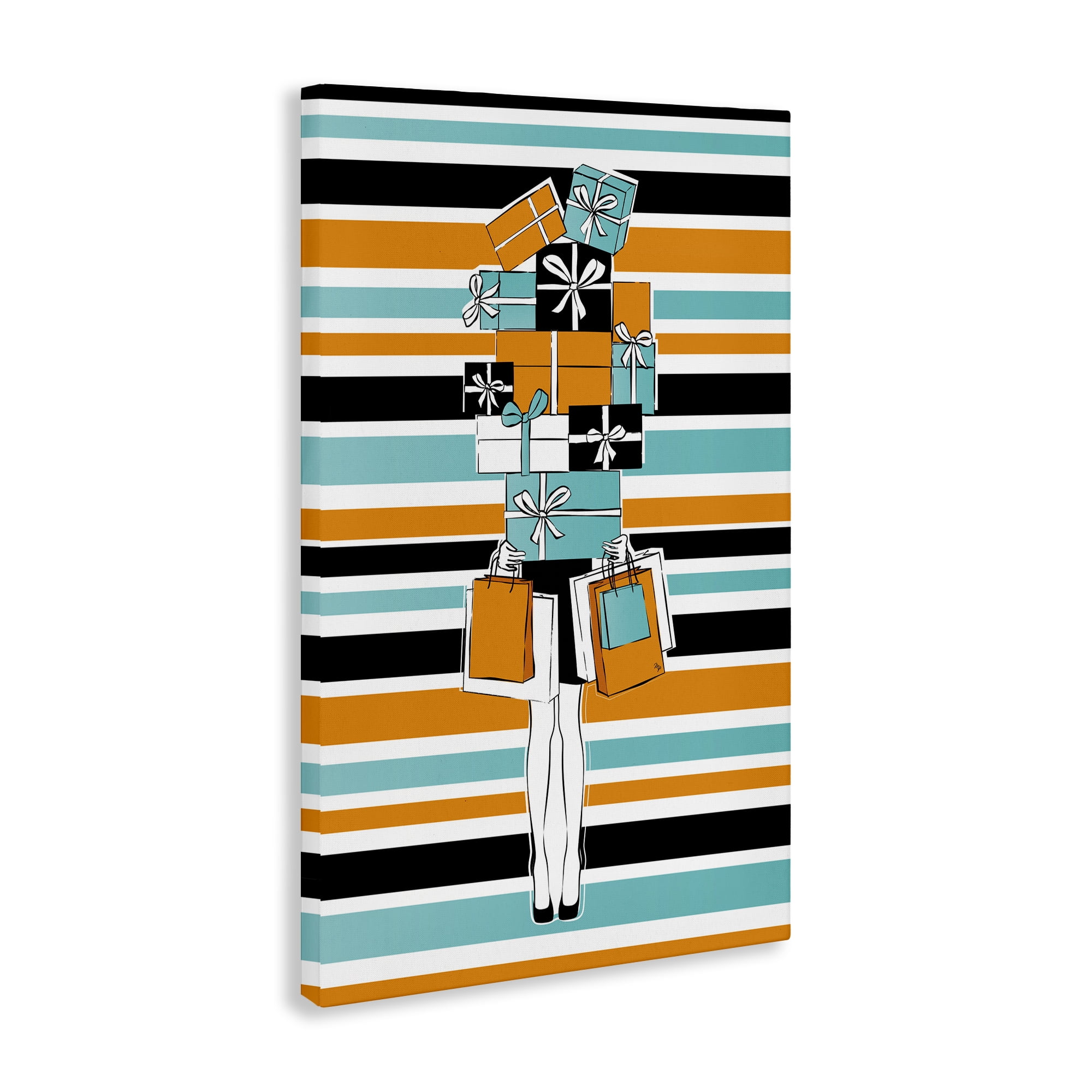 Stupell Industries Stacked Shopping Boxes Beauty & Fashion Painting Gallery Wrapped Canvas Art Print Wall Art, 24 x 36