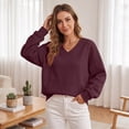 thumbnail image 5 of VV AVEORS Womens Sweatshirts No Hood Loose Fit Long Sleeve V Neck Casual Sweatshirt Fall Fashion Comfort Winter Hoodless Hoodies Wine L, 5 of 8