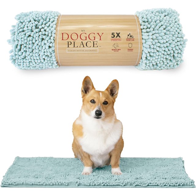 GFDYREE - Ultra Absorbent Microfiber Dog Door Mat, Durable, Quick Drying, Washable, Prevent Mud Dirt, Keep Your House Clean (Light Blue, Medium) - 31 x 20 Inch